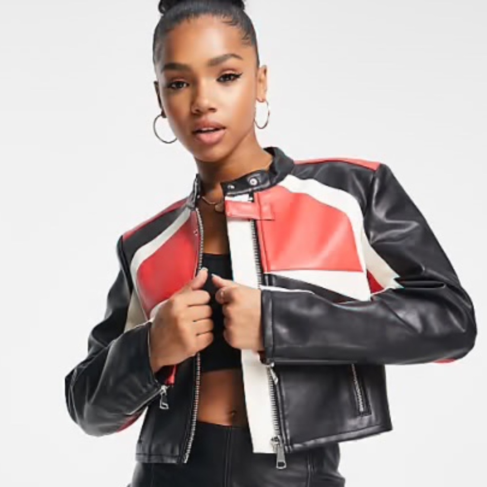 Cropped faux leather jacket